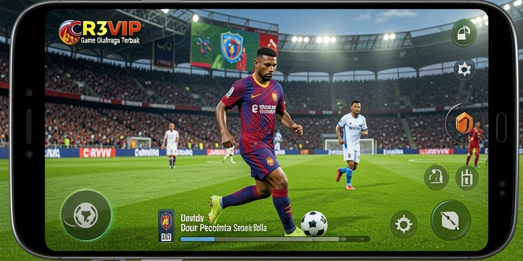 Screenshot gameplay CR7VIP menampilkan aksi sepak bola yang mendebarkan.