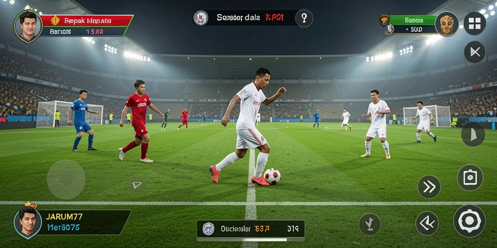 Tampilan gameplay menarik dari JARUM77 saat pertandingan sepak bola.