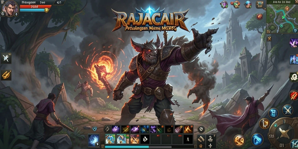 Tangkapan layar utama RAJACAIR menampilkan aksi seru dalam pertempuran MMORPG.