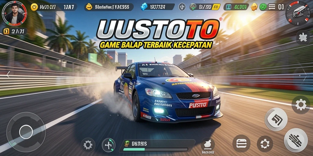 Screenshot UUSTOTO menunjukkan aksi balapan seru di trek yang menantang.